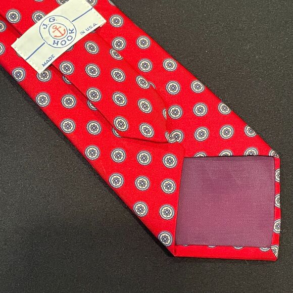 ~ J.G. Hook red vintage necktie tie, blue/gray, navy, gold medallion pattern USA - Picture 8 of 9
